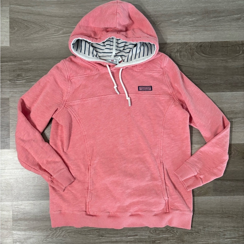 Vineyard Vines Pink Hooded Pullover with Striped Lining
